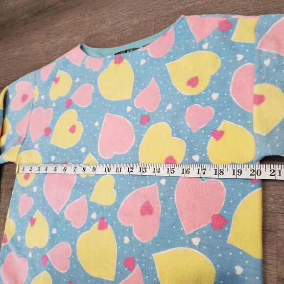 Vintage Gitano All Over Heart Print Sweater M Pink Blue Kidcore Pastel Anime 80s - Picture 7 of 10
